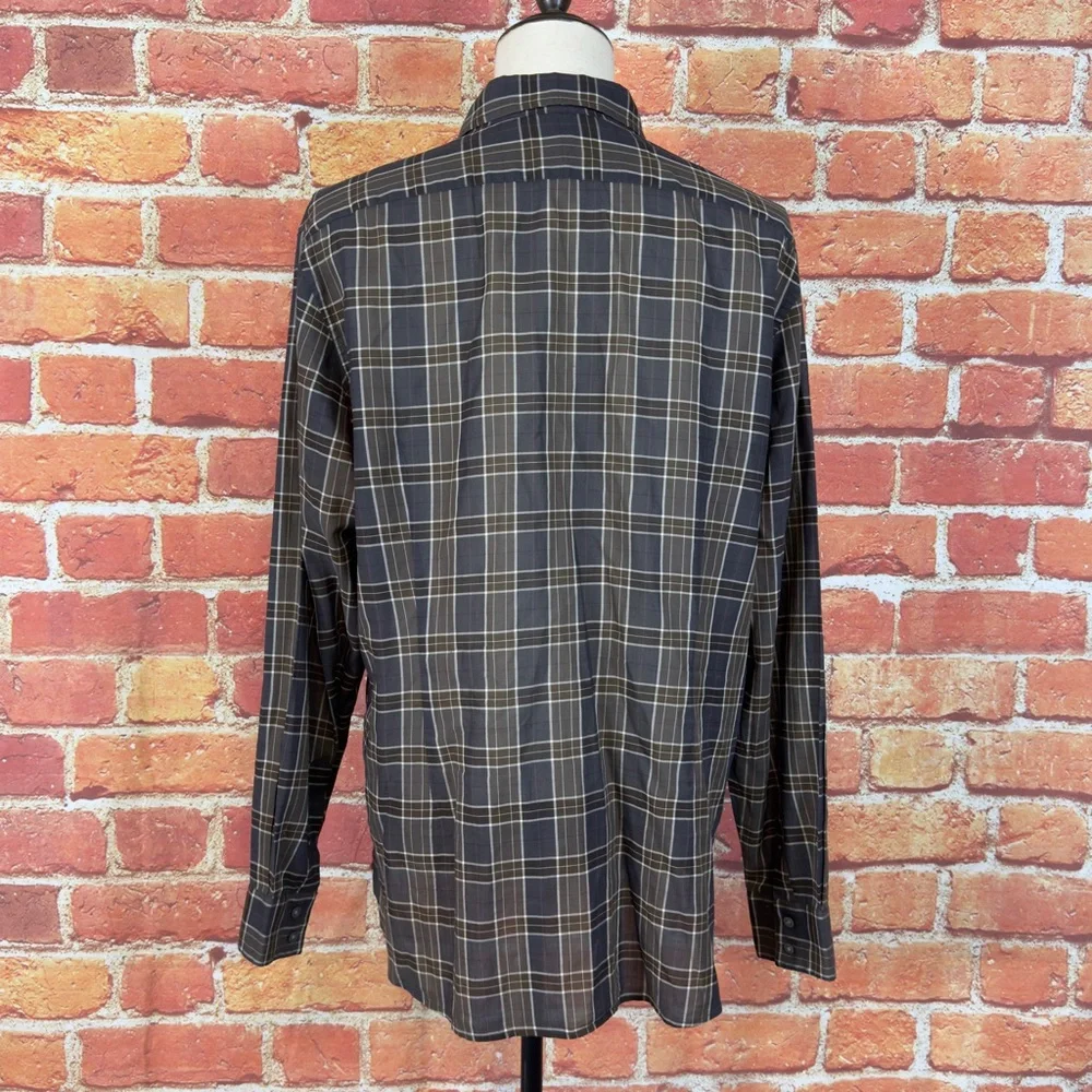 John Varvatos Men's Plaid‎ Button-Up Shirt Size XL Lightweight & Thin Breathable